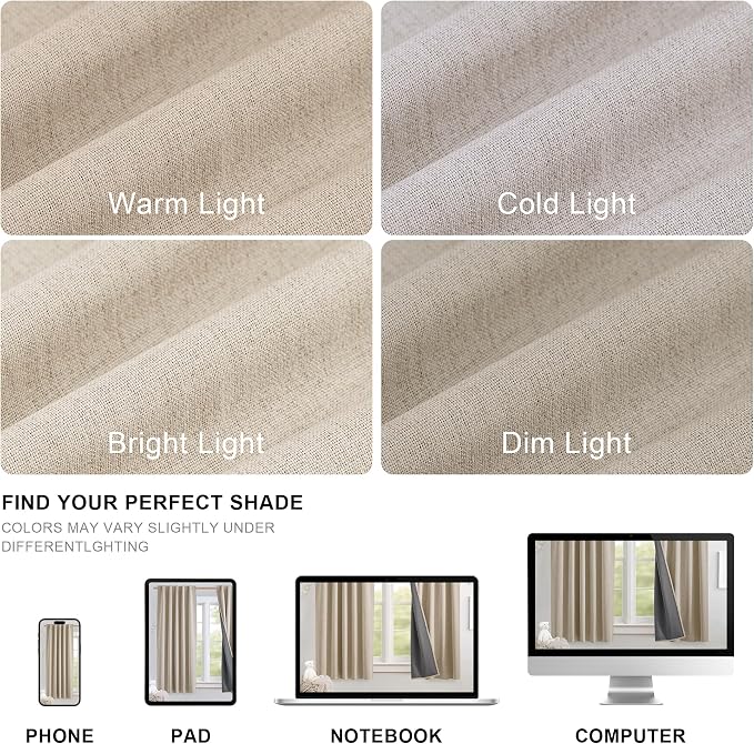 NICETOWN 100% Blackout Beige Linen Curtains 90" Length with Thermal Insulated Liners for Bedroom, Farmhouse Style Room Cooling Window Treatments for Apartment/Condo Dining Room (2 Panels, 52" W)