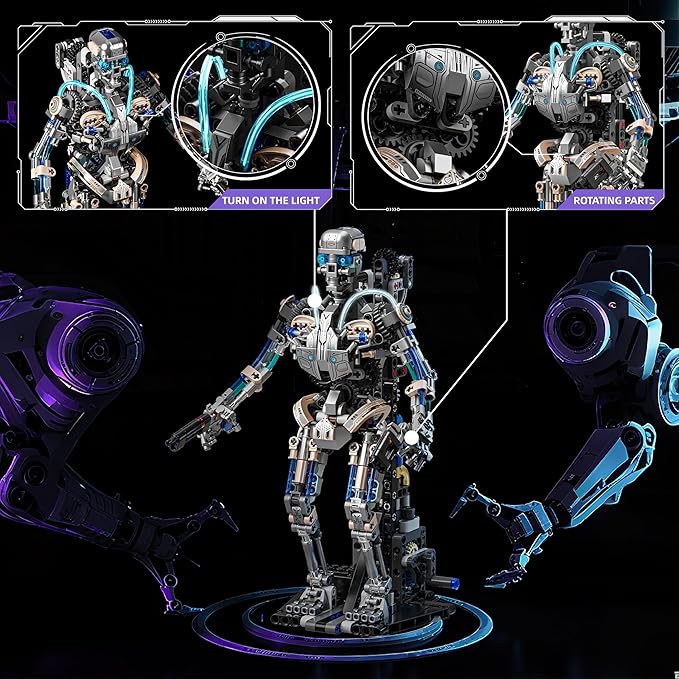 692PCS Mechanical Skeleton Robot Building Block Set，3D Poseable Model with LED Light, Movable Linkage Gears, Display Stand, STEM Toys Gift for Kids & Adults Perfect for Horror Fans & Gothic Room Decor