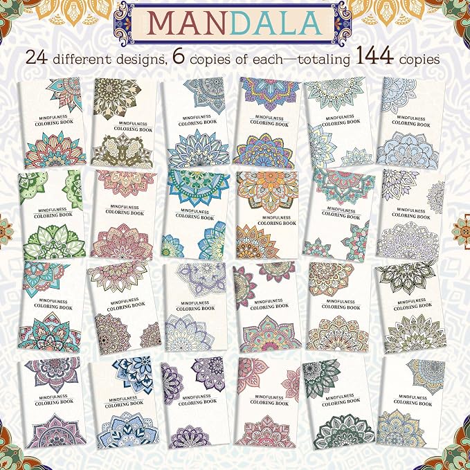 Liliful 144 Pcs Natural Mandala Coloring Book Bulk 5 x 7 Inch Vintage Intricate Mandala Designs Party Favors Mindfulness & Stress Relief Coloring Books for Boho Home Decor & Wellness Gifting