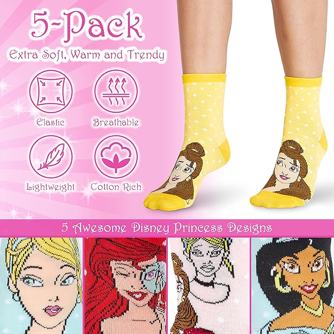 Disney Stitch Socks Gifts for Women Teens, US Size 4-9, Baby Yoda Pack of 5 Fuzzy Casual Crew Socks for Home Sleep Winter