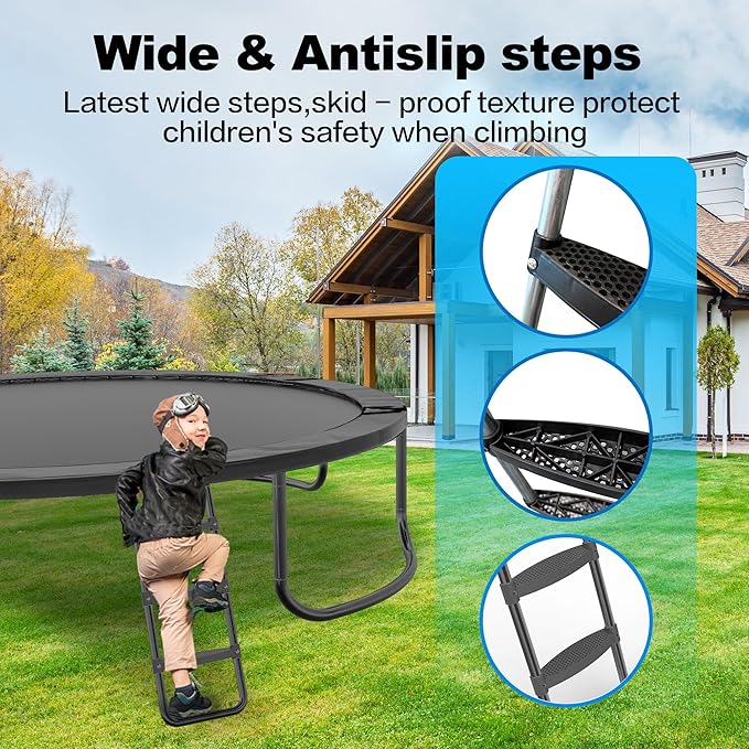 Trampoline Ladder and Slide Attachment,3-Step Universal Stair Slide for Kids,Trampoline Accessories & Replacement Parts,Fits 10 12 14 15 ft Trampoline Frame