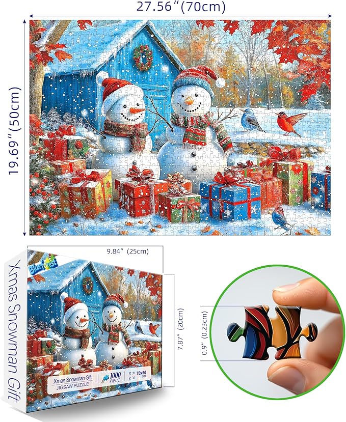 Winter Snowman Fun 1000 Piece Puzzle for Adults, Fun Puzzles for Adults 1000 Pieces with HD Print & Poster, 27.5 * 19.7 in Dust Free, for Gifts Halloween Christmas Family Games Lovers