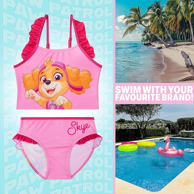 Paw Patrol | Hello Kitty | Peppa Pig Girls Swimsuit, Two Piece Bikini Top & Bottom Set, Bathing Suits with Adjustable Straps