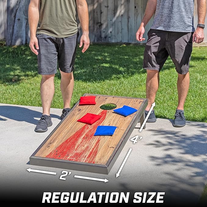 GoSports 4 x 2 ft Regulation Size Wood Cornhole Boards - 10 Vintage Wood Designs (Choose Your Style)