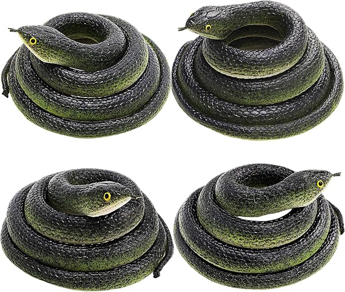 4 Pcs Realistic Rubber Snakes, Plastic Snakes, Prank Snake Toys for Party, Tricking People, Kids Playing, Garden Props Decorations, 31.5in