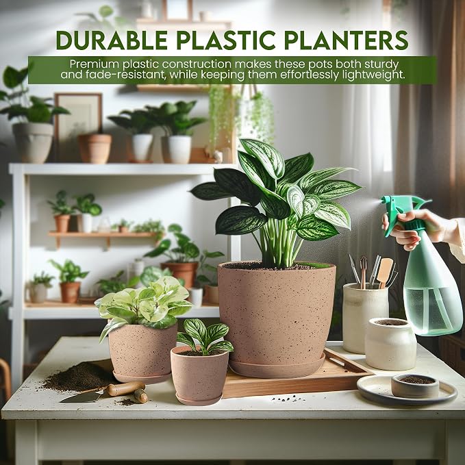 Plant Pots Indoor with Drainage 10 Pack Planters Spotty Peach Pink | Drainage holes included Multiple sizes 7/6.6/6/5.3/4.8 In Indoor plants and flowers Durable plastic construction
