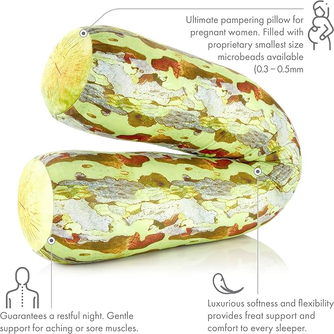 Log Tree Forest Microbead Body Pillow - Straight Long Pillows for Comfort or Use During Pregnancy- Spandex 85% / Nylon 15% - Spongy Cooling Hypoallergenic Outer Fabric - 50" X 8" - Side Sleepers
