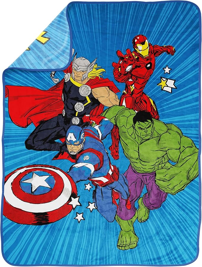 Jay Franco Kids Plush Throw Blanket – Soft & Cozy Fleece Throw for Bedroom & Couch Décor, Official Licensed Product, Blue - Avengers, 46x60 - Throw Blanket