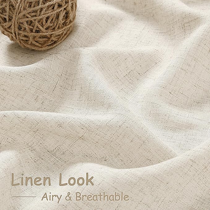 Nanspring Warm Beige Linen Curtains Semi Sheer 96 Inches Long 2 Panels Set for Living Room Back Tab Rod Pocket Light Filtering Drape for Bedroom Modern Farmhouse Coastal Decor Protect Privacy 52x96