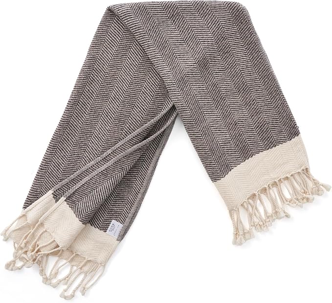 BAY LAUREL Turkish Hand Towel – Pack of 2 | Soft & Absorbent Decorative Towels for Bathroom, Hand, Face, Hair, Gym, Yoga, SPA, Kitchen & Tea | Boho Decor (Latte, Herringbone 15x26 Inches (Set of 2)