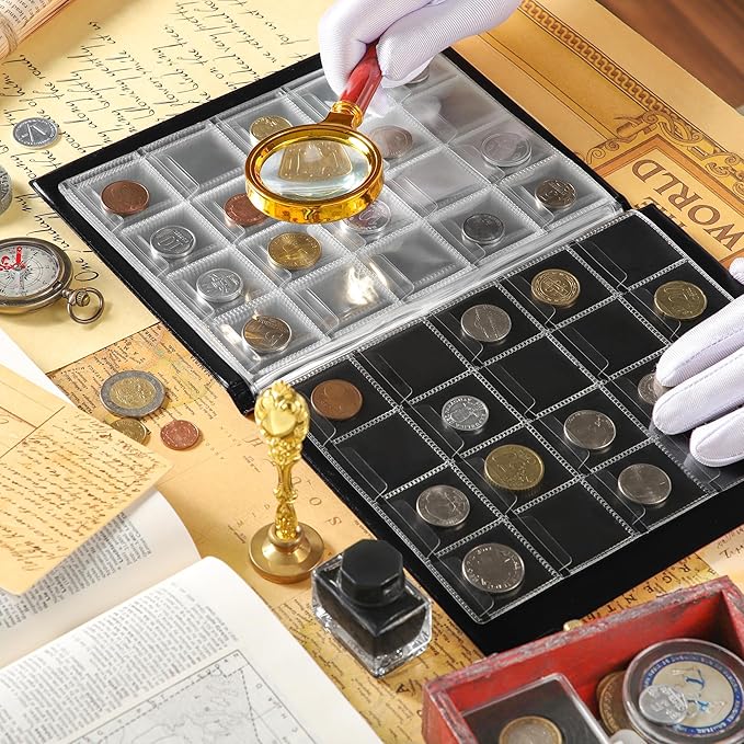 200 Pockets Coin Album - Coin Collecting Book with 10 Pages, 33x33 mm Grid Holder for Pounds Pence Cents Dollars Nickel (Blue) CS48200BL