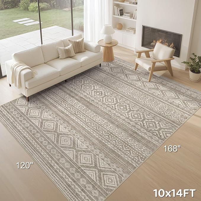 cotiled 10x14 Area Rugs Living Room Rug: Washable Boho Rugs with Non Slip Backing Large Soft Indoor Stain Resistant Carpet for Bedroom Farmhouse Dining Room Lightweight Home Decor Coffee Brown