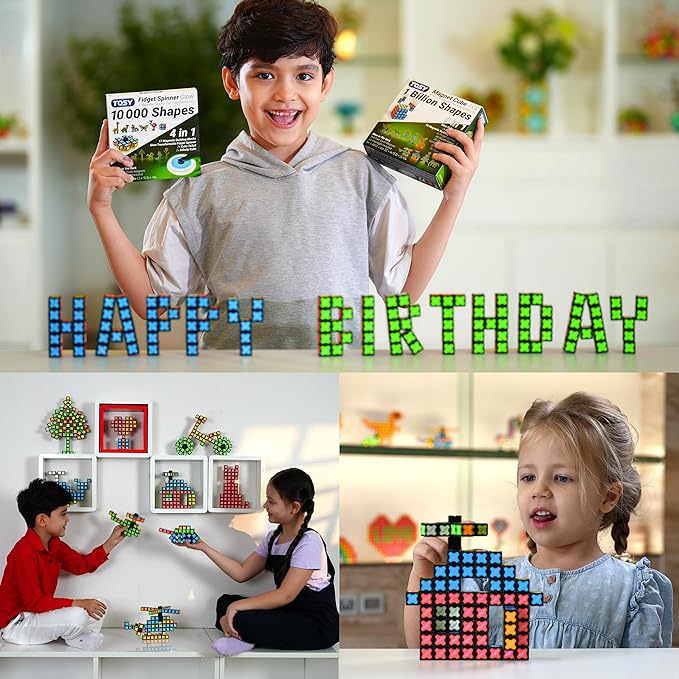 TOSY Magnet Cube 3x3 - 240 Magnets, 30 Blocks, 7 in 1: Puzzle Cube Game, Creative Building Blocks, Transformable Fidget Spinner, Infinity Cube, Magnet Tiles, UV Flashlight, Glowing STEM Toy, 2-Pack