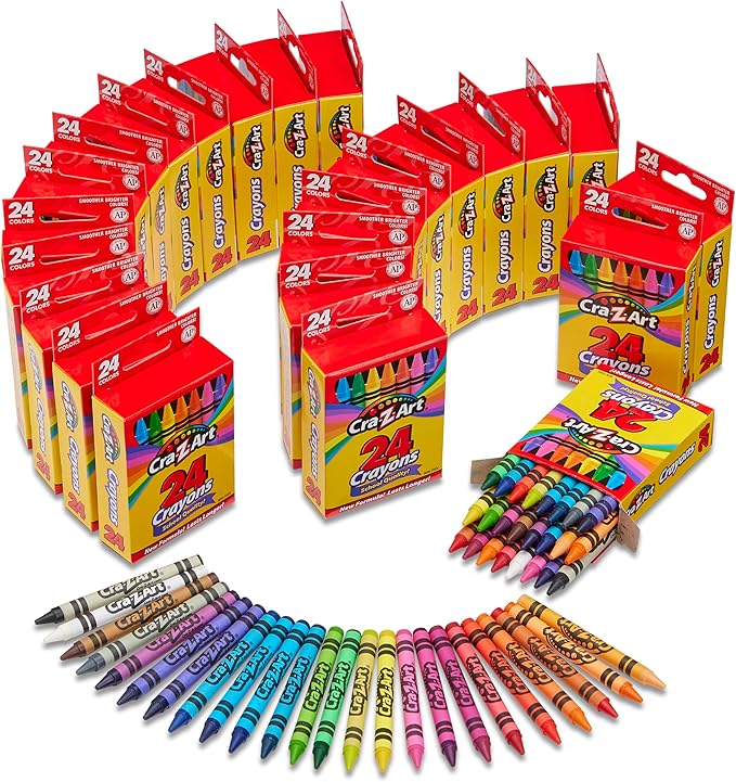 Cra-Z-Art Crayons, Bulk Pack, 24 Count, 24 Packs of Crayons, Bulk School Supplies for Classroom, Back to School Essentials