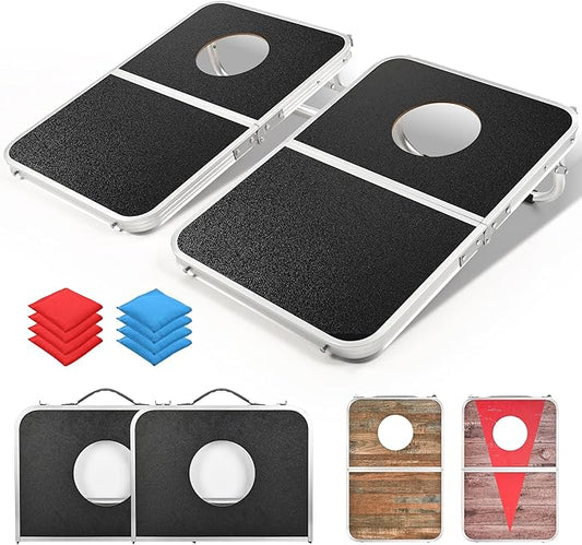 ROPODA Portable Cornhole Board Set,24x16 / 30×20in Corn Hole Games for Adults with 8 Bean Bags, Lightweight Aluminum Alloy Edging Cornhole Set for Outdoor Games, Beach and Tailgates
