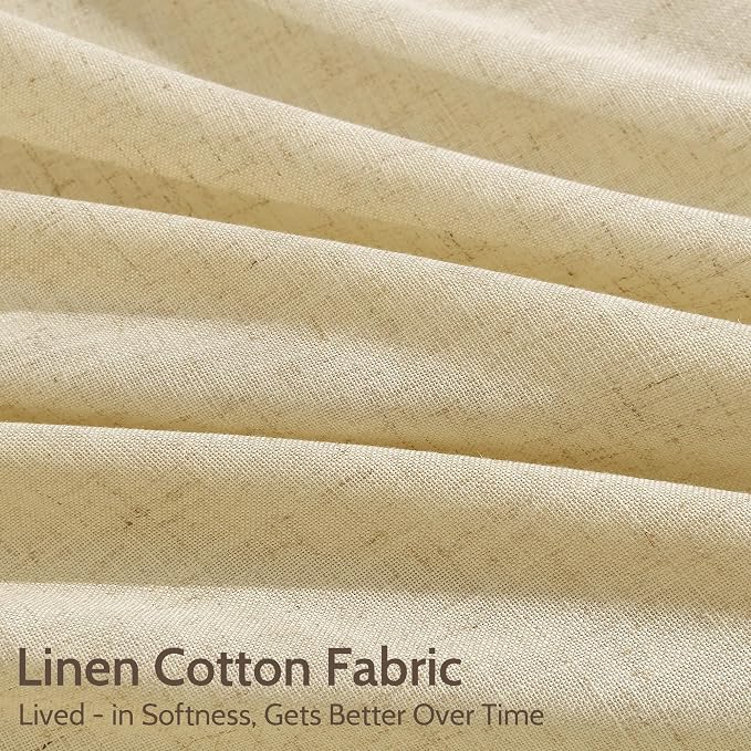 Nanspring Extra Long 120 Inch Curtains for Living Room Cream Yellow Linen Modern Farmhouse Privacy Sheer Curtains Back Tab and Rod Pocket Floor to Ceiling Curtain for Bedroom Office 52x120, 2 Panels