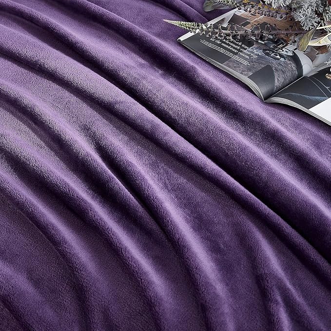 Hansleep Queen Purple Fleece Blanket, Soft Flannel Bed Blanket | Fuzzy Cozy Blanket 90x90 Inches, Multi-use for Bed, Sofa, Couch, Travel, Camping, All Season Warm Lightweight Cover