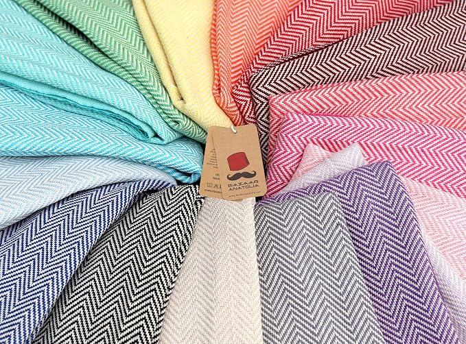 Bazaar Anatolia Turkish Beach Towel 100% Cotton Bath Towels 71x39 Quick Dry Sand Free Lightweight Large Oversized Herringbone Beige