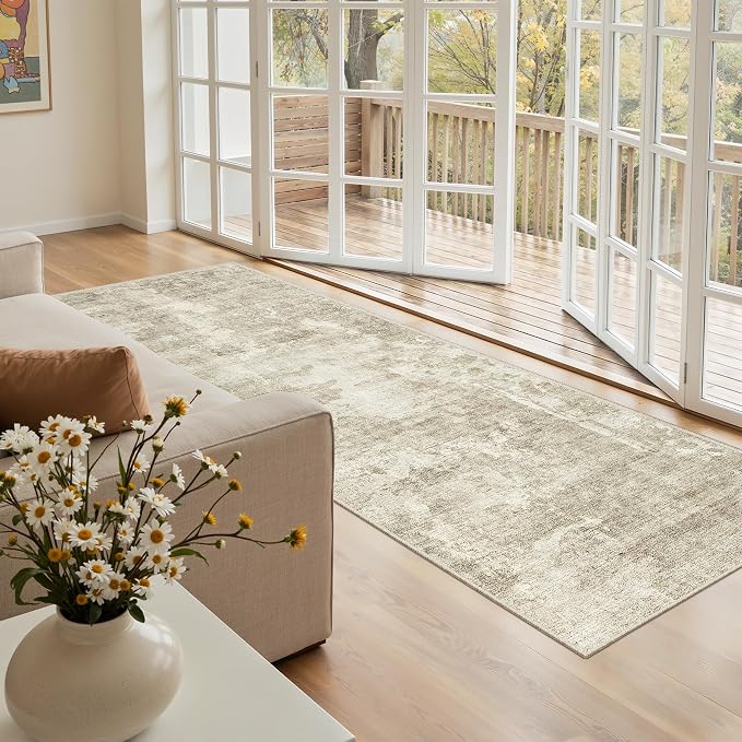 Soalmost Abstratc Runner Rug 2x6 Kitchen Hallway Runners Beige/Gray | Low-Pile Washable Rugs for Entry Bathroom Laundry Room, Vintage Foldable Floor Carpet Mat Entryway for Corridor Bedroom