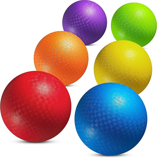 8.5 Inch Playground Balls Dodgeballs for Kids & Adults - (Pack of 6) Inflatable Rubber Indoor Outdoor Bouncy, Kickballs, Four Square and Handballs for School, Gym, Recess and More with Ball Pump
