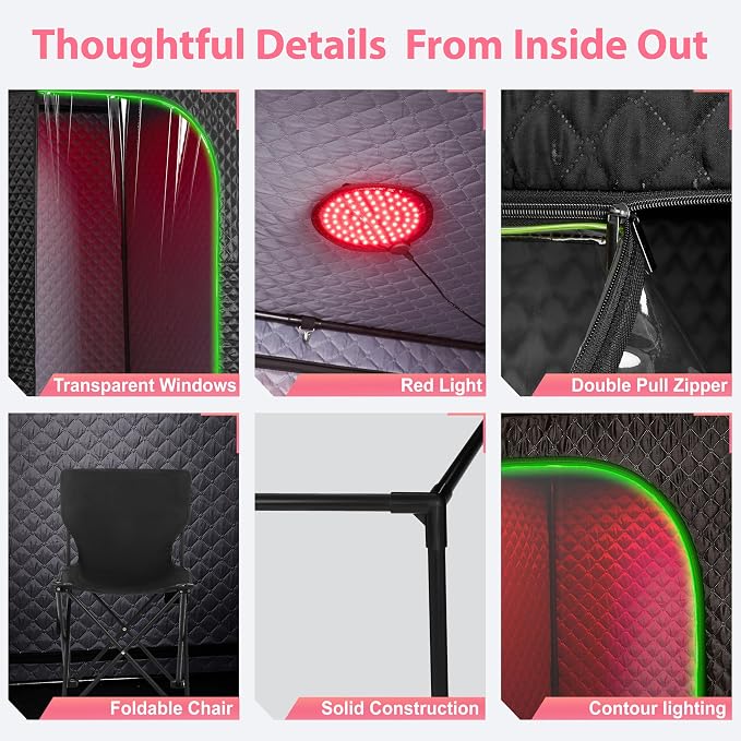 Steam Sauna Tent for Home with Transparent Door, Portable Indoor Sauna with Powerful Steam Heating, Foldable Personal Spa for Relaxation (Single Rectangular – Red Light,Black)