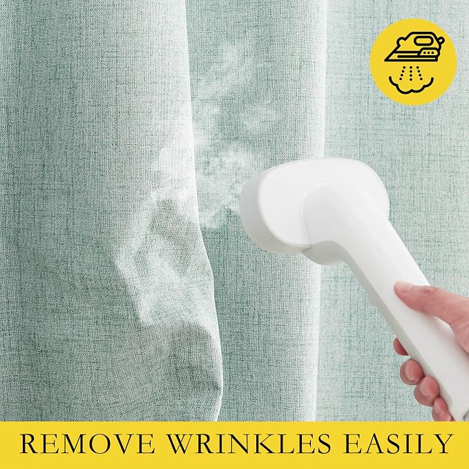 NICETOWN 100% Absolutely Blackout Linen Curtains with Thermal Insulated Liner, Seafoam Green, 42" Wide, 54" Length Energy Saving Curtains for Dining Room 2 Panels Set, Vertical Blinds