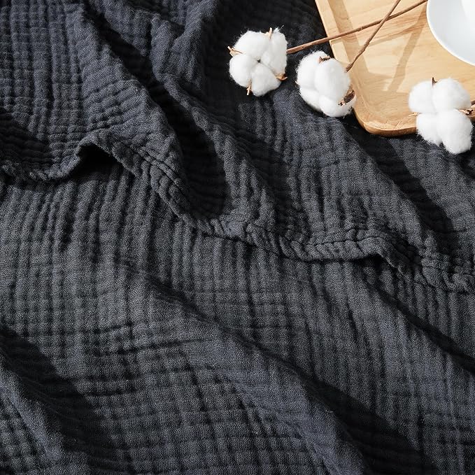 EMME Muslin Blankets for Adults Throw Blanket for Couch Breathable Gauze Soft Lightweight Airy Black Throw 50" x 60"