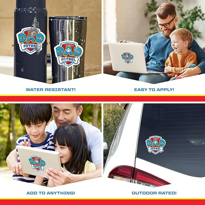 Paw Patrol Dad Patrol Decals - Set of 3 Dad Patrol Badge Vinyl Stickers for Truck Water Bottle Bike Helmet Laptop Skateboard - Outdoor Rated Water Resistant Vinyl Decals