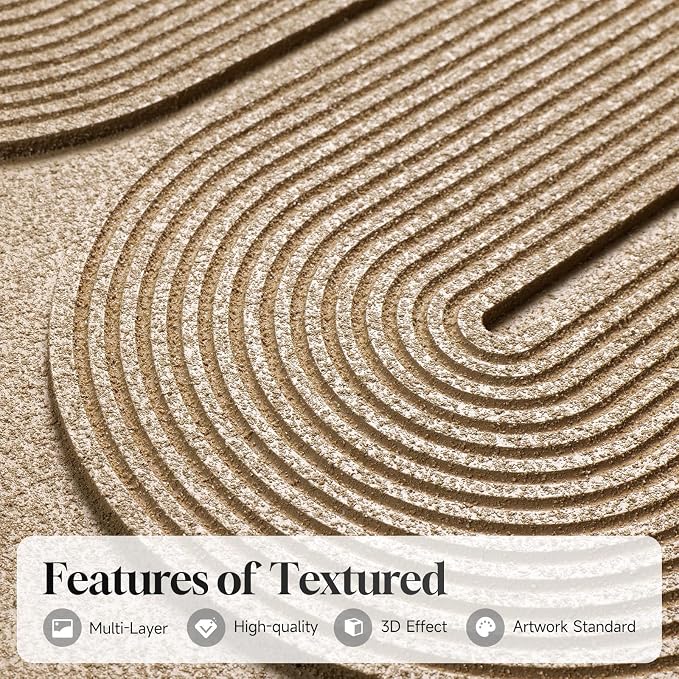 3D Textured Framed Neutral Abstract Geometric Wall Art Set of 3, 16 x 24 In | Solid wood frame, sculptural linework, black, beige and white palette, modern minimalist boho decor for living room bedroom