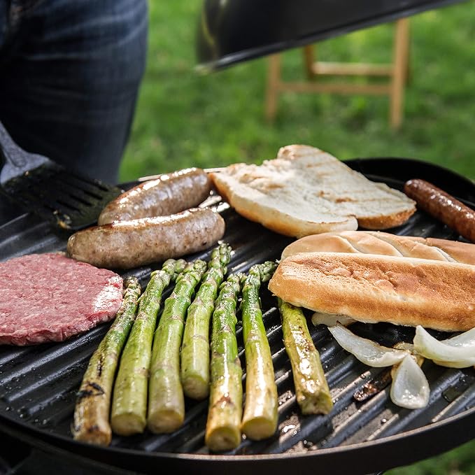 George Foreman Indoor/Outdoor Electric Grill with Stand, 15-Serving | 15-serving electric grill with removable stand, 5 heat settings and fat-removing slope for healthier grilling.