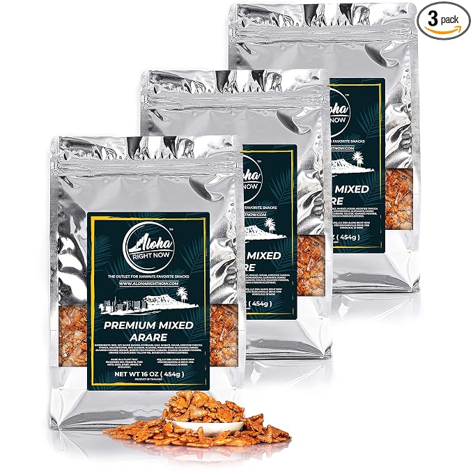 Aloha Right Now Premium Mixed Arare Rice Crackers Mochi Crunch Japanese Hawaiian Style Asian Snack Mix 1 Lbs 16oz (Pack of 3)