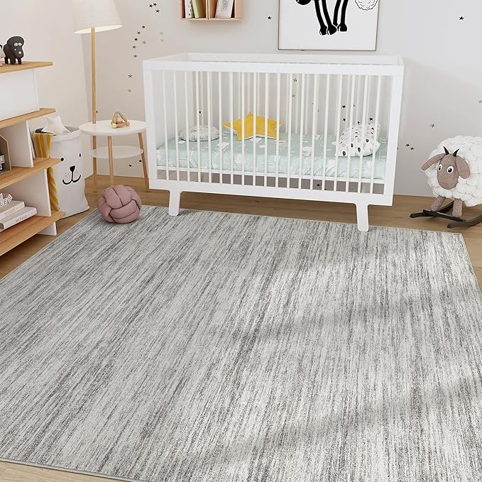 Nakagishi 9x12 Area Rugs Living Room: Washable Large Vintage Rug Neutral Non-Slip Soft Stain Resistant Indoor Carpet for Bedroom Nursery Dining Room Office Playroom - Grey-01