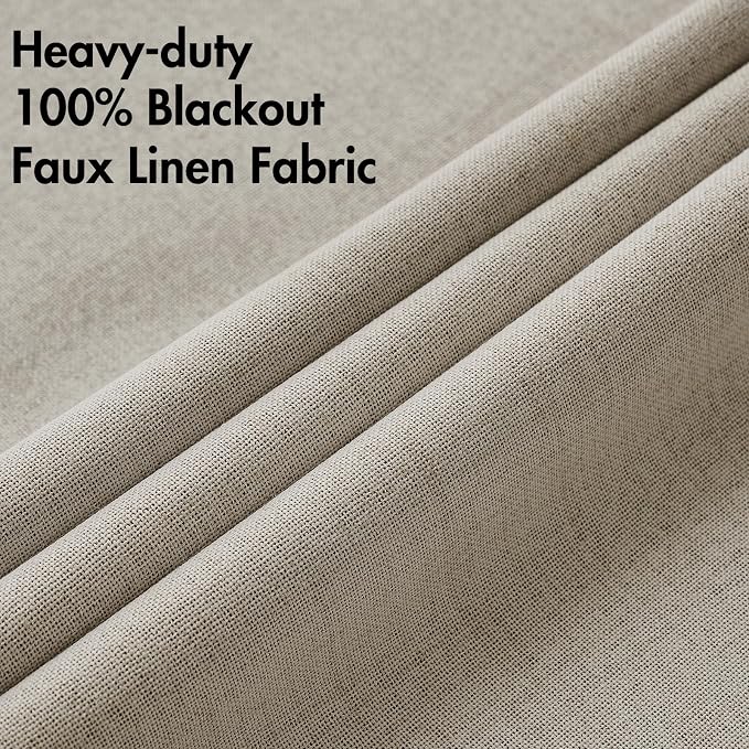 MIULEE 100% Blackout Linen Textured Curtains for Bedroom Solid Thermal Insulated Pebble Taupe Grommet Room Darkening Curtains & Drapes Luxury Decor for Living Room 52 x 96 Inch (2 Panels)