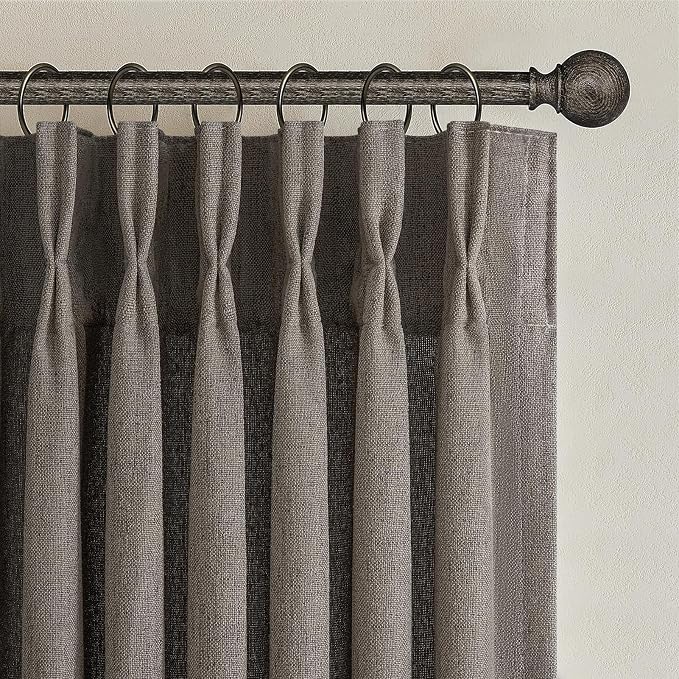 Pinch Pleated Chocolate Tart Semi Sheer Curtains 84 Inches Long for Living Room, Memory Trained Natural Linen Farmhouse Curtain Light Filtering Privacy Thick Drapes Bedroom Windows Burg 2 Panels Set