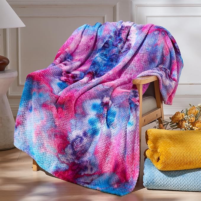 NEWCOSPLAY Fleece Leaves Pattern Twin Blanket, Purple Rainbow, 60"x80" | Super Soft Throw Blanket, Lightweight Cozy Bed Sofa Blanket, Premium Silky Flannel Fleece, Travel Blanket for All Season Use