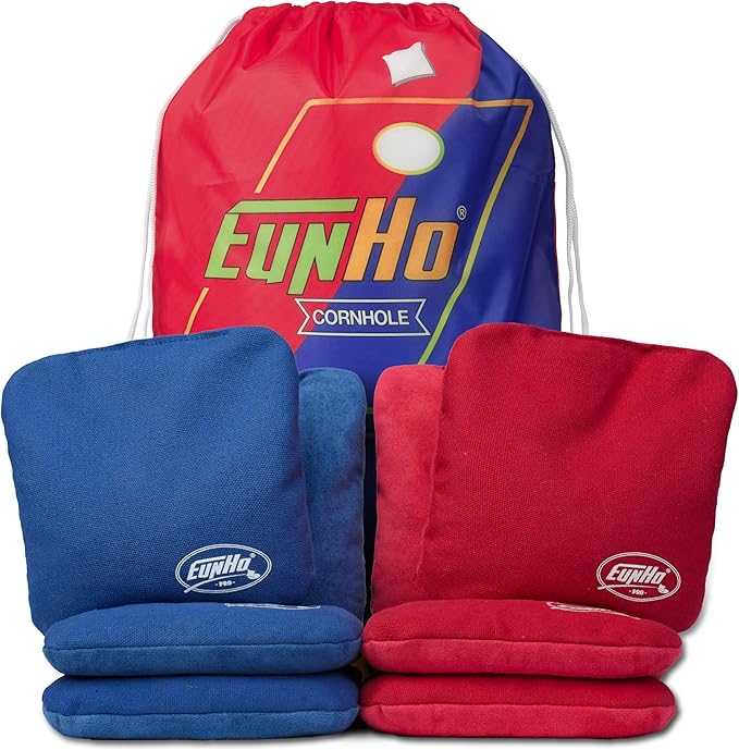 EunHo Regulation Cornhole Bags Set of 8 - Dual Sided Slick and Stick Cornhole Bean Bags for Tossing Game Professional All Weather Pro Corn Hole Bags with Tote Bag
