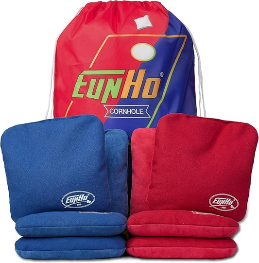 EunHo Regulation Cornhole Bags Set of 8 - Dual Sided Slick and Stick Cornhole Bean Bags for Tossing Game Professional All Weather Pro Corn Hole Bags with Tote Bag