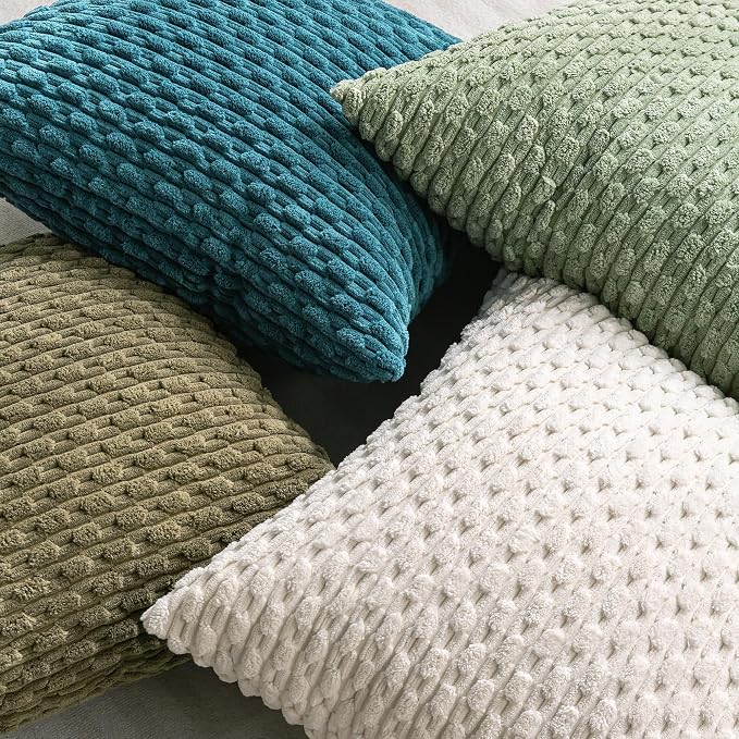 Set of 4 Teal Decorative Throw Pillow Covers 22x22 Inch Corduroy Pillow Covers for Bed Couch Sofa Living Room Soft Square Cushion Cases