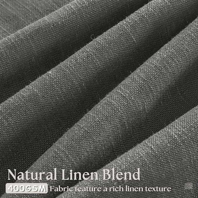 Charcoal Gray Linen Pinch Pleat Semi Sheer 108 Inch Curtains 2 Panels Set | Ceiling Floor Window Curtains for Living Room Bedroom, Flax Double Pleated with Back Tab, Farmhouse Neutral, Memory Shape
