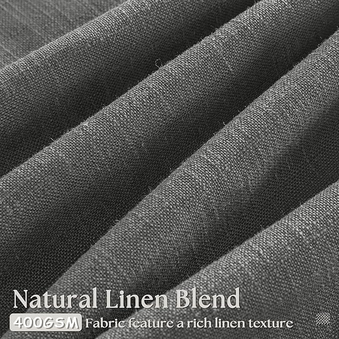 Charcoal Grey Pleated Linen Semi Sheer Curtains 45 Inch Length 2 Panels | for Kitchen Small Bay Window Basement, Pinch Pleated with Hooks Rings Back Tab, Memory Shape, Thick Linen Semi Sheer, W40xL45