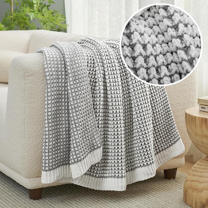 Knit Throw Blanket, Soft Chenille Cozy Breathable Pineapple Chunky Decorative Blanket for Couch, Bed & Sofa, French-Inspired Lightweight Warm Gift for Women, Gray, 60"x80"