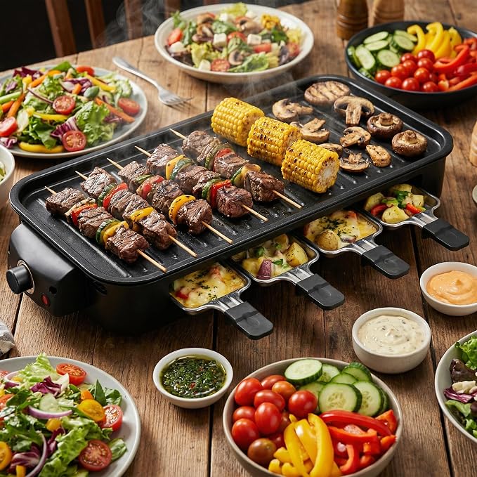Pukomc Electric Indoor Grill,2 in 1 Indoor Grills for Kitchen | Grill Net & Non-Stick Cooking Removable Plate, Temperature Control, Dishwasher Safe, 1800W Large Smokeless