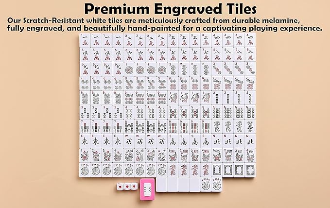 American Mahjong Game Set - Black Quilted Soft Bag 166 Premium Tiles with 4 All-in-One Rack/Pushers,100 Chips, Wind Indicator, English Manual. Easy Carry Complete Classic Mah-Jongg Set