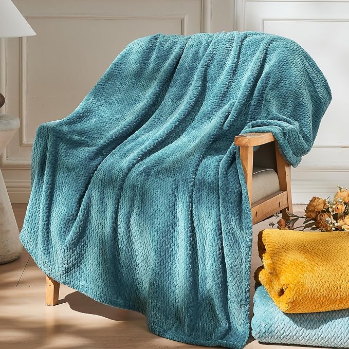 NEWCOSPLAY Fleece Leaves Pattern Queen Blanket, Dark Blue, 90"x90" | Super Soft Throw Blanket, Lightweight Cozy Bed Sofa Blanket, Premium Silky Flannel Fleece, Travel Blanket for All Season Use