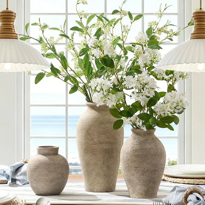 Vanselia Ceramic Flower Vase Home Decor - Large Tall Farmhouse Table Vases Rustic Vintage Living Room Kitchen Bedroom Decorations for House Book Shelf Office Coffee Desk Dining Fireplace (12" Retro)