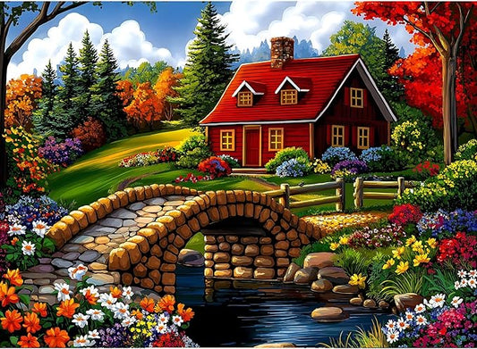 Puzzles for Adults 500 Pieces, Nature Landscape Jigsaw Puzzles - Cottage in Bloom, Impossible Nature Landscape Puzzle for Seniors Families, 20.47x14.96 Inches, 1:1 Poster, Letter On The Back