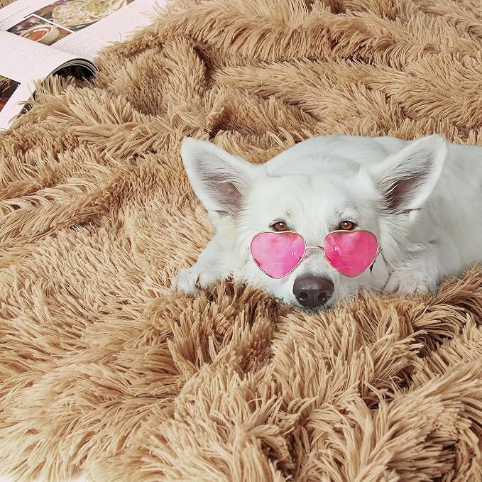 Decorative Extra Soft Faux Fur Blanket Twin Size,Solid Reversible Fuzzy Lightweight Long Hair Shaggy Blanket,Fluffy Plush Fleece Comfy Microfiber Throw Blanket for Couch Sofa Bed,Camel