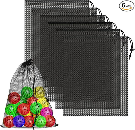 6 Pcs Mesh Bags Drawstring, 14x17 Inch with Lock, Multipurpose Storage Bags for Gym, Balls, Beach, Laundry(Black)