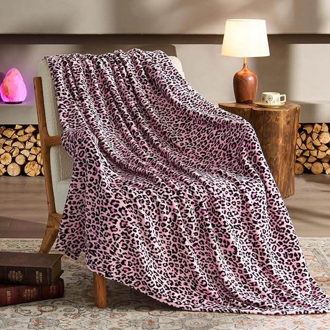 BEDELITE Fleece Blanket Soft Plush Twin Size Blanket Pink Leopard 60"x80" | Ultra Soft Fleece, Plush Microfiber, Lightweight Warmth, All Season Comfort, Leopard Decor, Machine Washable, Couch Sofa Bed