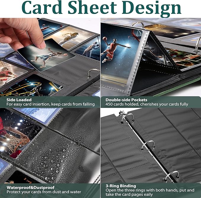 WOT I Vintage Leather Card Binder | Holds 450 Cards, Refillable Leather 3 Ring Binder for MTG/TCG/Sports Cards, Elegant Book-Style Organizer - Dark Green